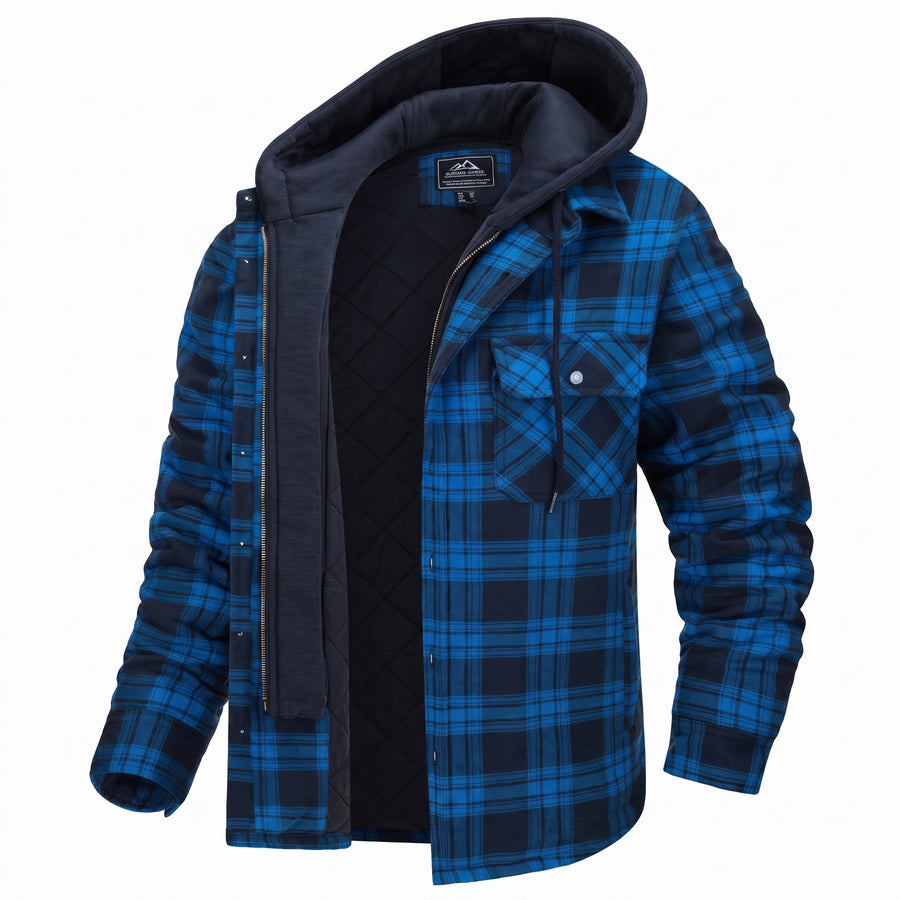 Men’s Plaid Flannel Hooded Jacket Sherpa Lined Casual Overshirt, product photo 6