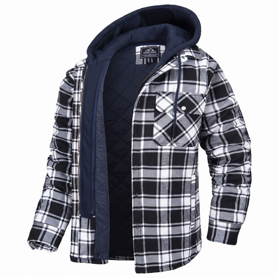 Men’s Plaid Flannel Hooded Jacket Sherpa Lined Casual Overshirt, product photo 8