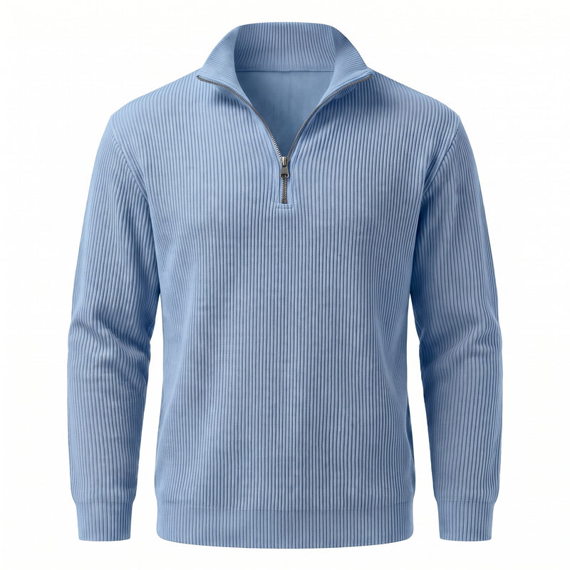 Men's Quarter Zip Sweater Ribbed Knit Stand Collar Pullover Top, product photo 6