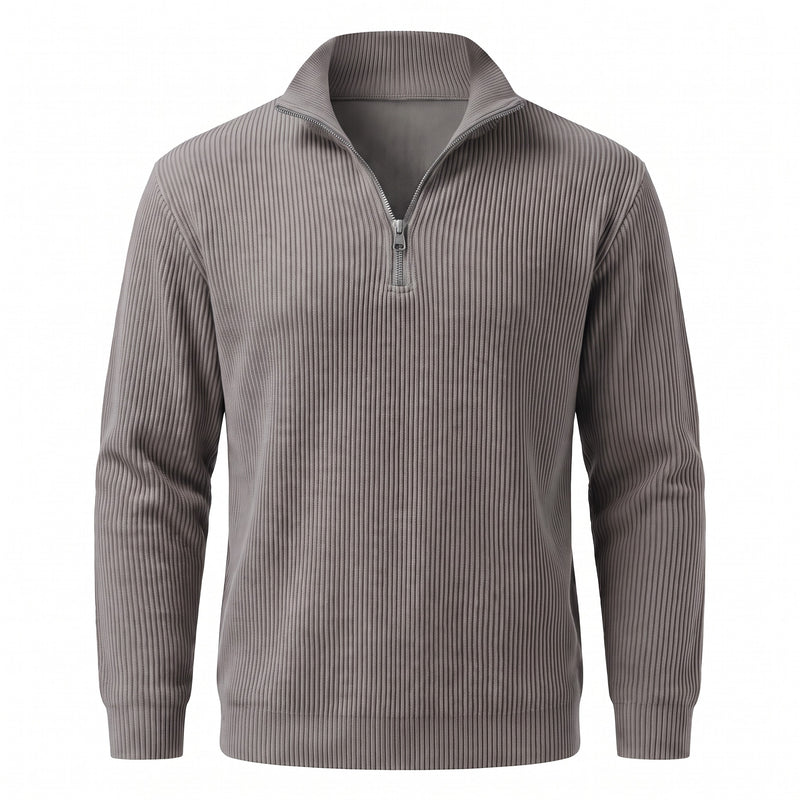 Men's Quarter Zip Sweater Ribbed Knit Stand Collar Pullover Top, product photo 7