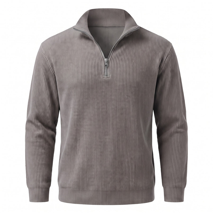 Men's Quarter Zip Sweater Ribbed Knit Stand Collar Pullover Top, product photo 7