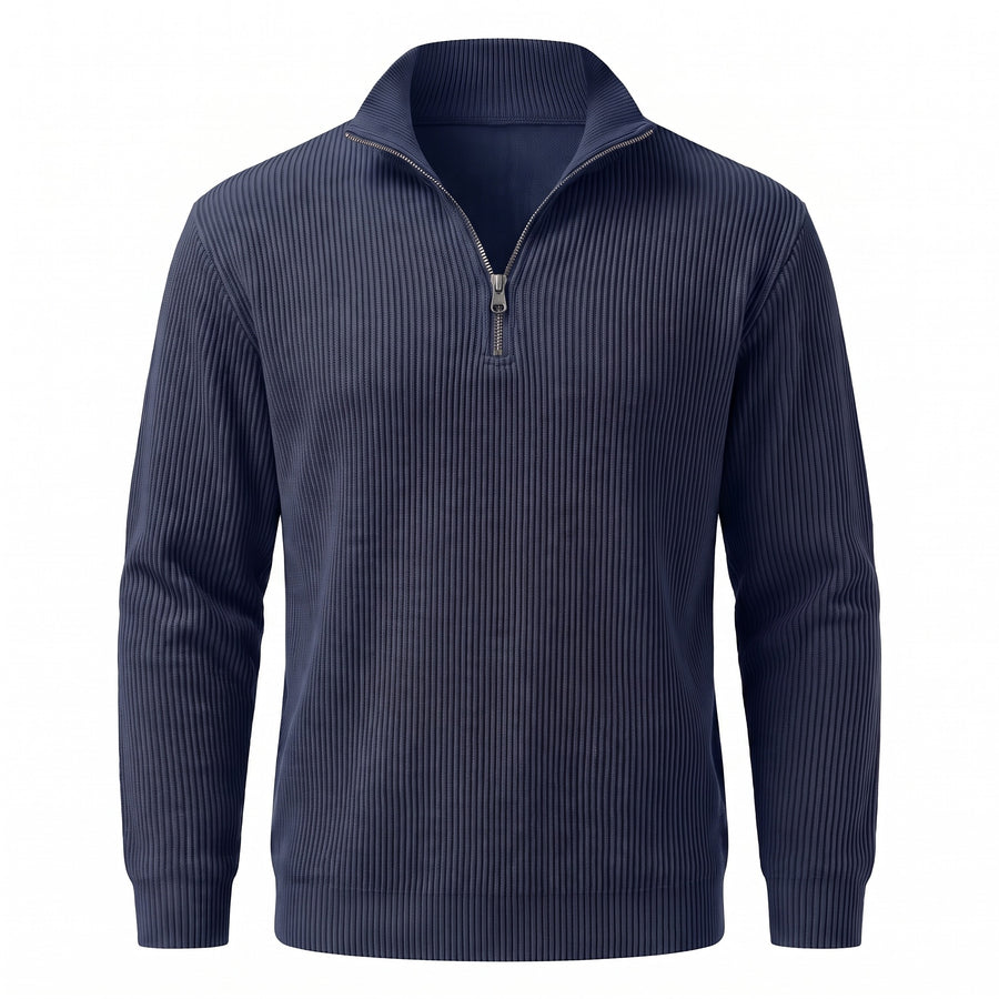 Men's Quarter Zip Sweater Ribbed Knit Stand Collar Pullover Top, product photo 10