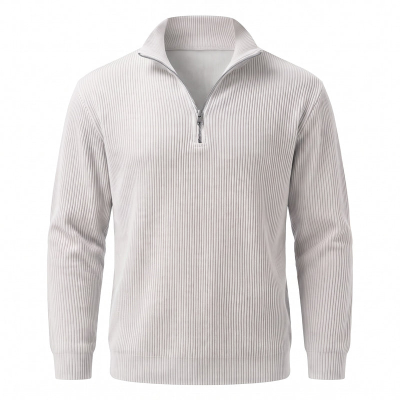 Men's Quarter Zip Sweater Ribbed Knit Stand Collar Pullover Top, product photo 11