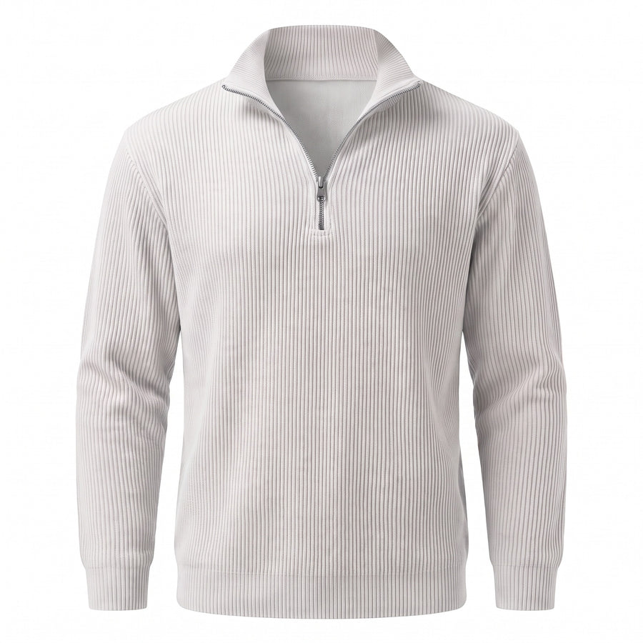 Men's Quarter Zip Sweater Ribbed Knit Stand Collar Pullover Top, product photo 11
