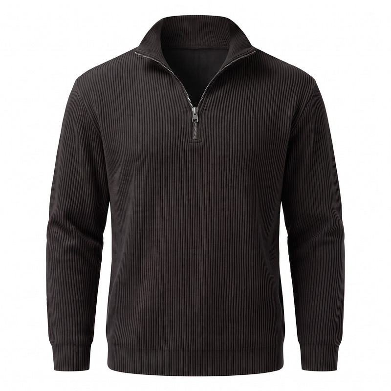 Men's Quarter Zip Sweater Ribbed Knit Stand Collar Pullover Top, product photo 12