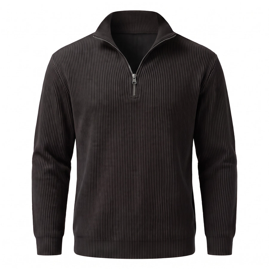 Men's Quarter Zip Sweater Ribbed Knit Stand Collar Pullover Top, product photo 12