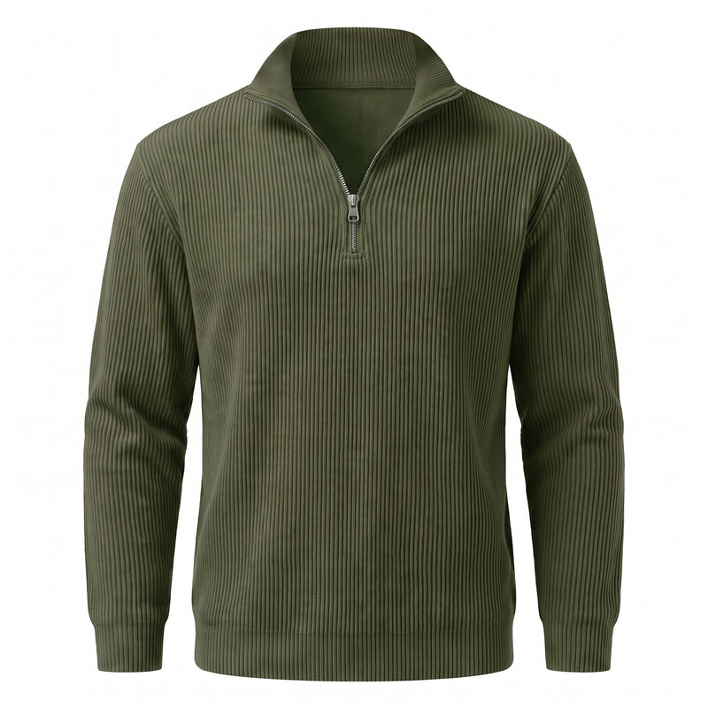 Men's Quarter Zip Sweater Ribbed Knit Stand Collar Pullover Top, product photo 13