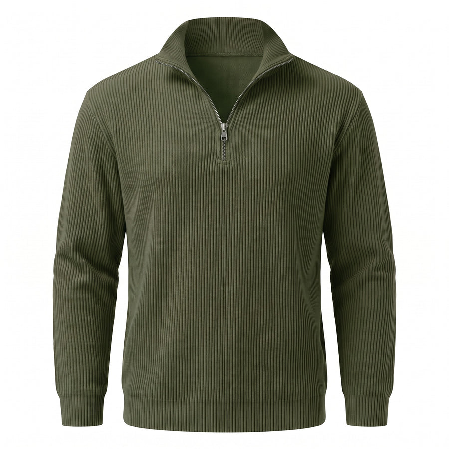 Men's Quarter Zip Sweater Ribbed Knit Stand Collar Pullover Top, product photo 13