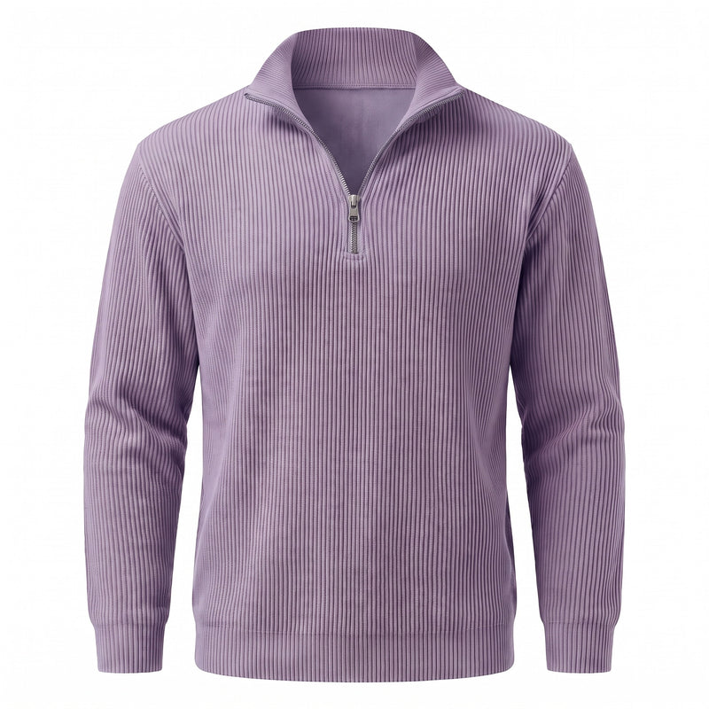 Men's Quarter Zip Sweater Ribbed Knit Stand Collar Pullover Top, product photo 14