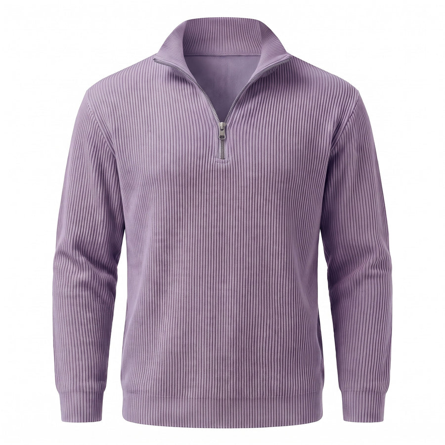 Men's Quarter Zip Sweater Ribbed Knit Stand Collar Pullover Top, product photo 14