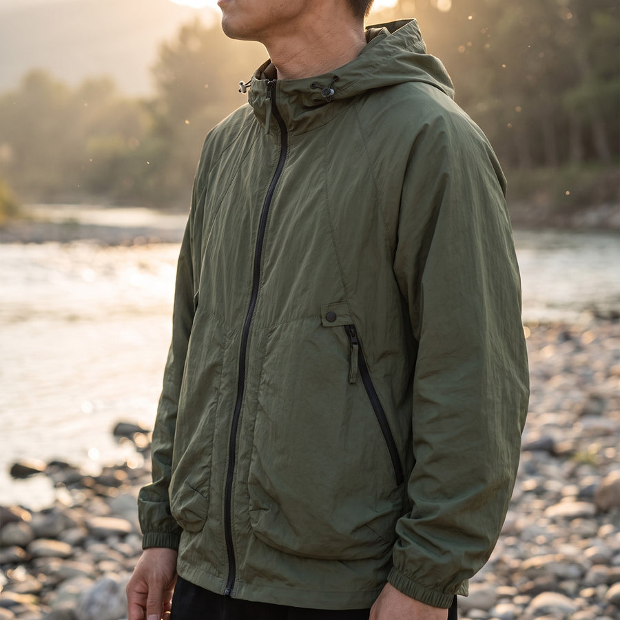 Men's Quick Dry Outdoor Jacket Hooded Zip Pockets Loose Fit, product photo 3