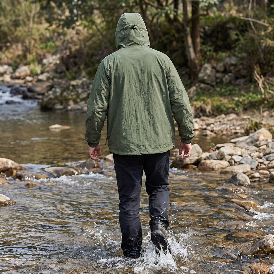 Men's Quick Dry Outdoor Jacket Hooded Zip Pockets Loose Fit, product photo 5