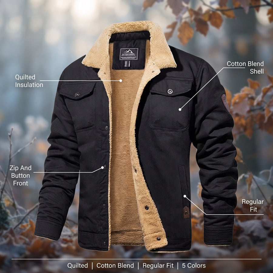 Men’s Quilted Bomber Jacket Cotton Blend Regular Fit Zip Button, product photo 2