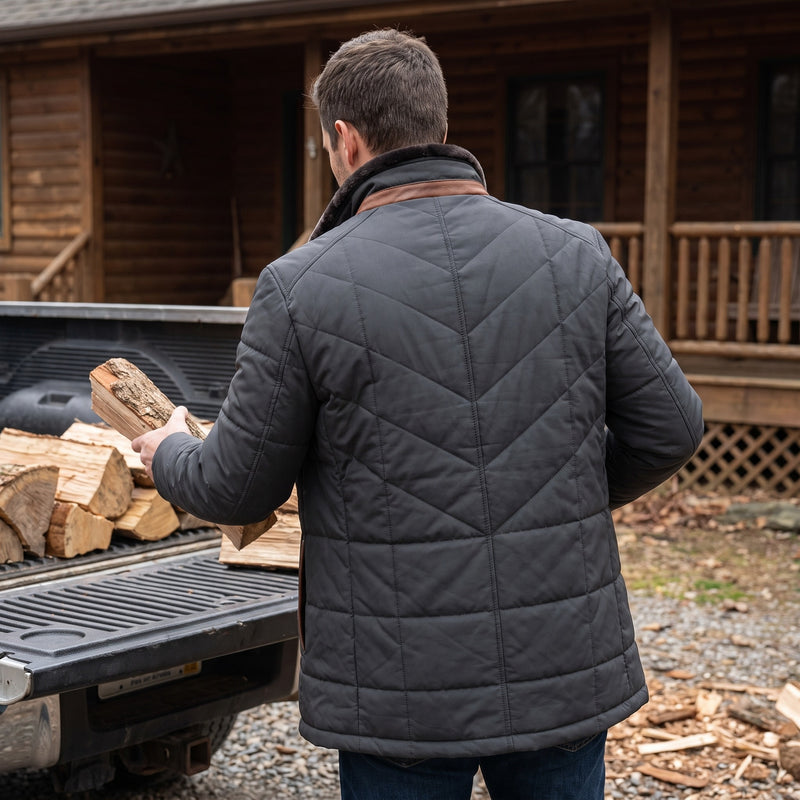 Men's Quilted Car Coat Plush Stand Collar Button Front Winter Jacket, product photo 5