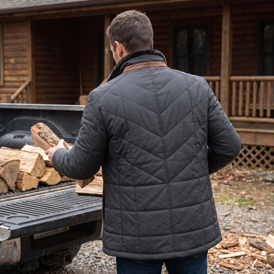 Men's Quilted Car Coat Plush Stand Collar Button Front Winter Jacket, product photo 5