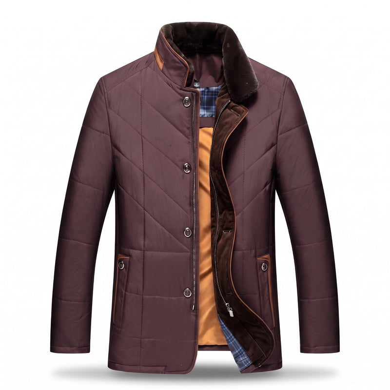 Men's Quilted Car Coat Plush Stand Collar Button Front Winter Jacket, product photo 6