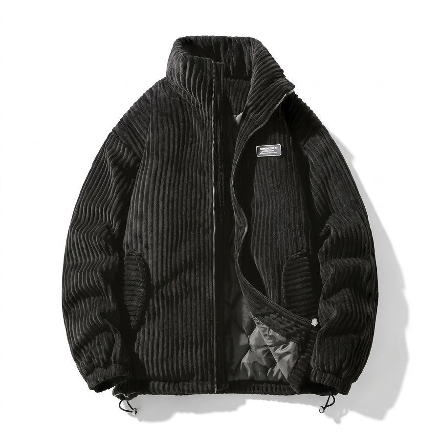 Men’s Quilted Corduroy Jacket Stand Collar Elastic Cuffs Warm, product photo 1