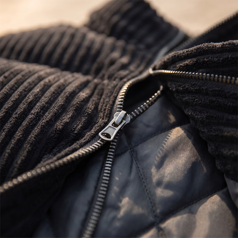 Men’s Quilted Corduroy Jacket Stand Collar Elastic Cuffs Warm, product photo 4