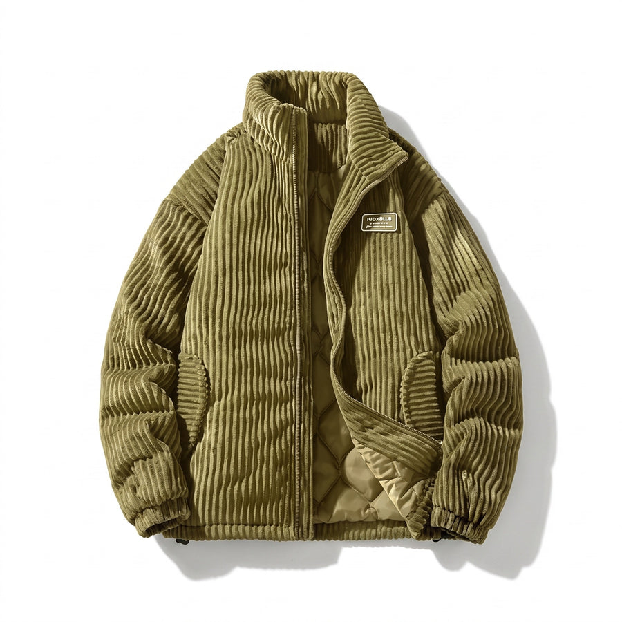 Men’s Quilted Corduroy Jacket Stand Collar Elastic Cuffs Warm, product photo 6