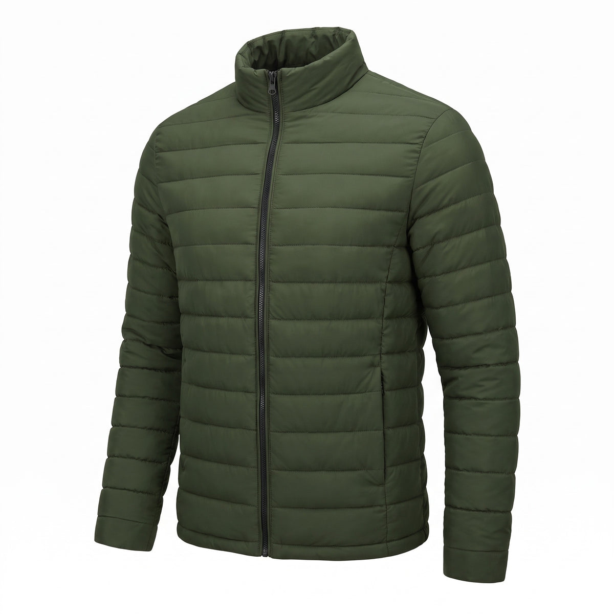 Men's Quilted Jacket Stand Collar Zip Front Pockets Outdoor, product photo 1