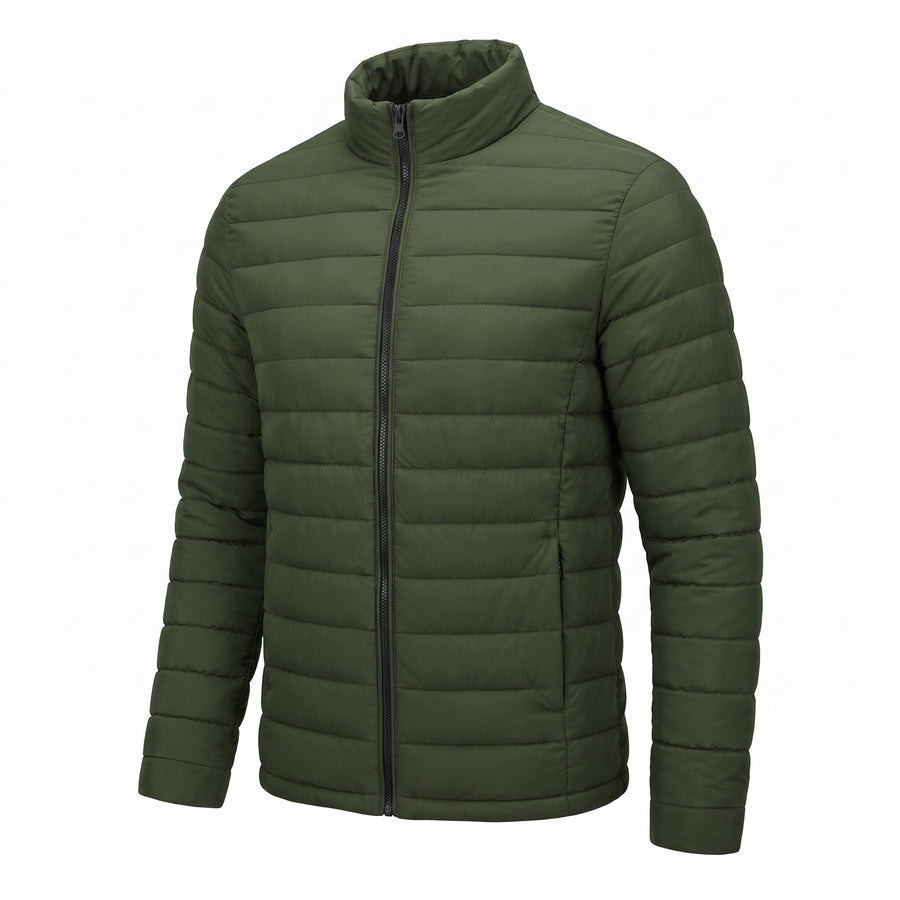 Men's Quilted Jacket Stand Collar Zip Front Pockets Outdoor, product photo 1