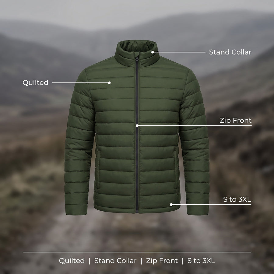 Men's Quilted Jacket Stand Collar Zip Front Pockets Outdoor, product photo 2