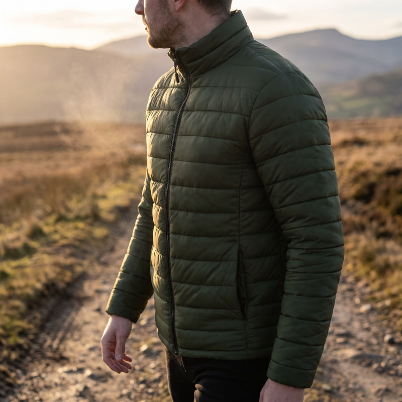 Men's Quilted Jacket Stand Collar Zip Front Pockets Outdoor, product photo 3