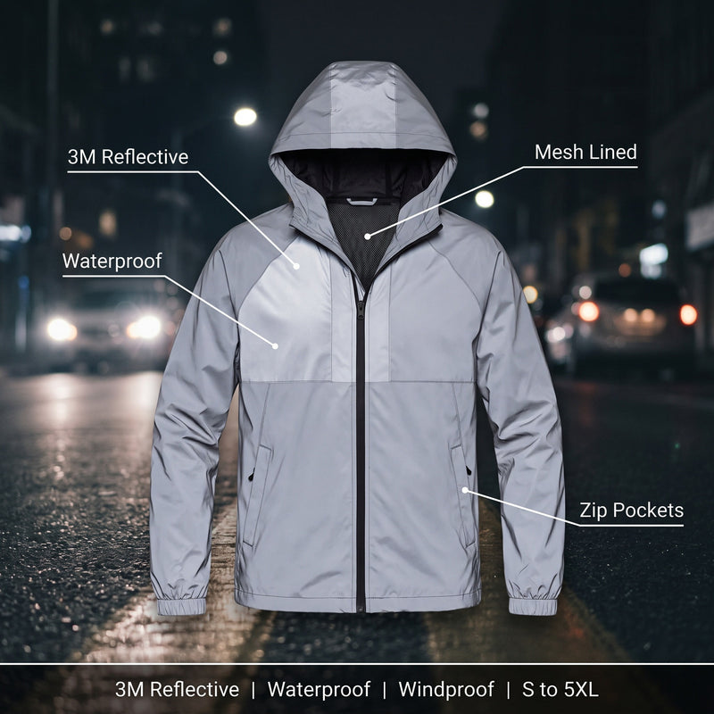 Men's Reflective Rain Jacket Waterproof Windproof Hooded Cycling Shell, product photo 2