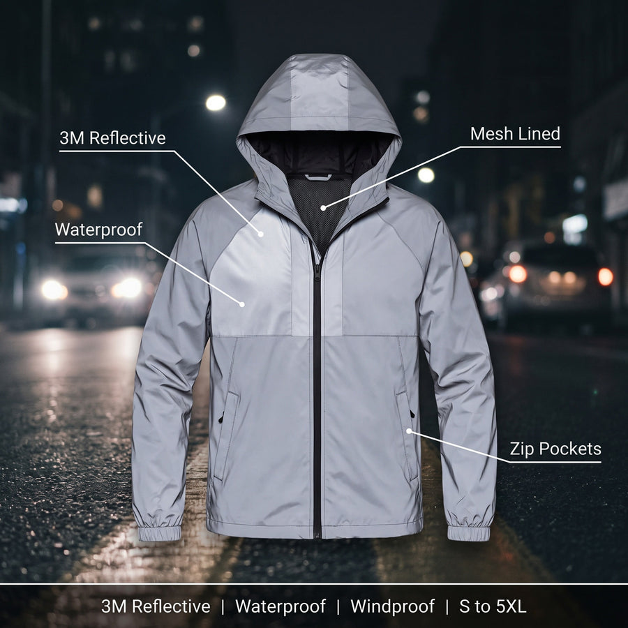 Men's Reflective Rain Jacket Waterproof Windproof Hooded Cycling Shell, product photo 2
