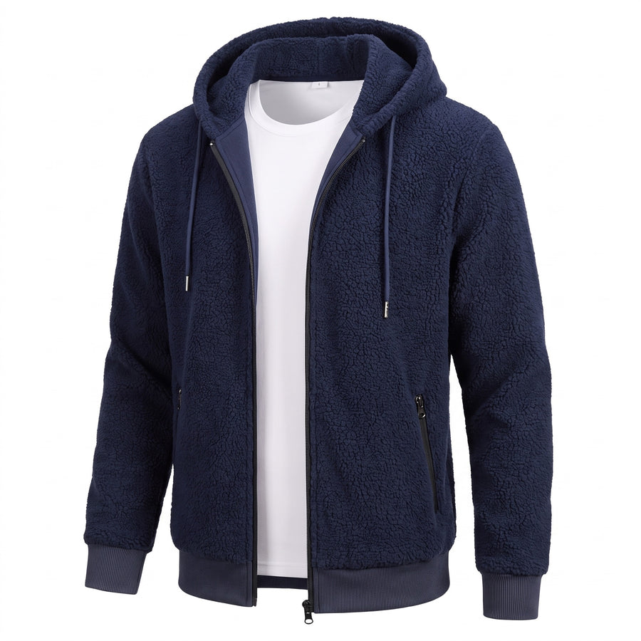 Men's Reversible Teddy Fleece Jacket Hooded Drawcord Two Sided, product photo 6