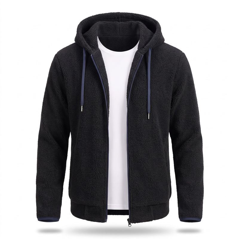 Men's Reversible Teddy Fleece Jacket Hooded Drawcord Two Sided, product photo 7