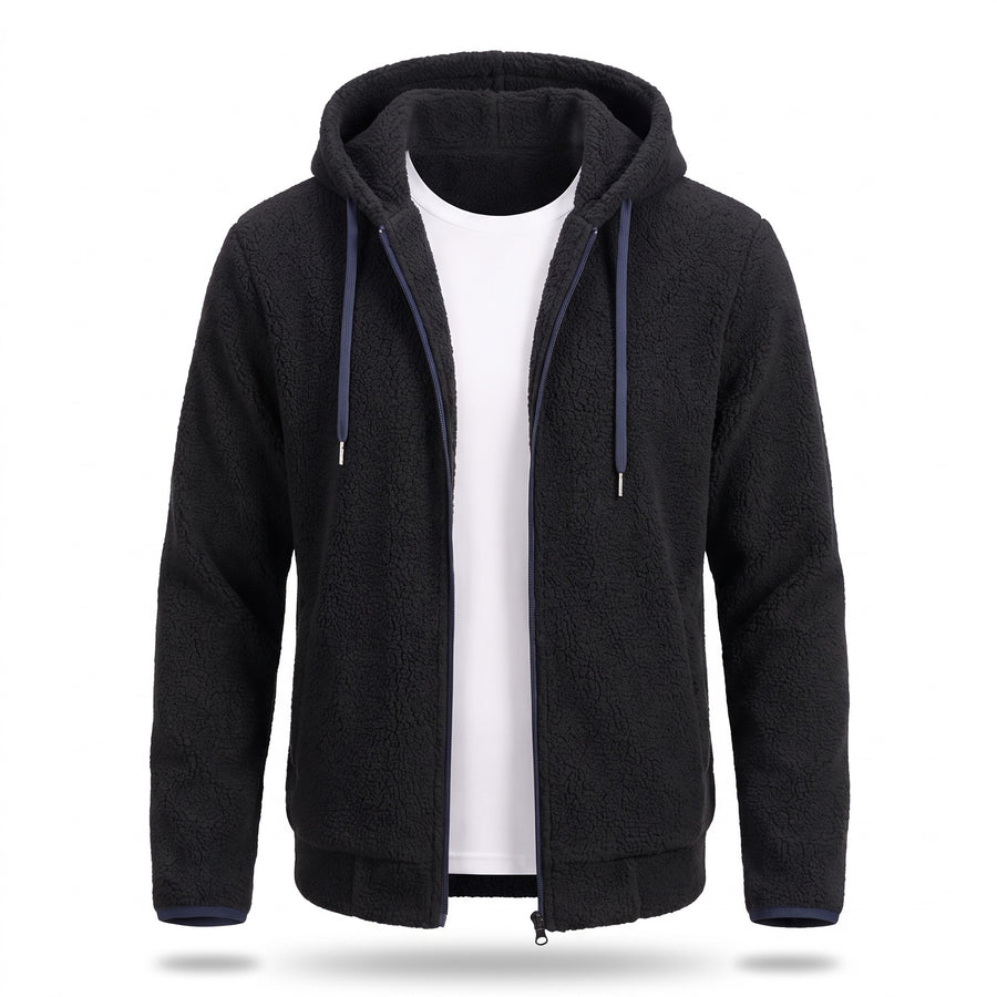 Men's Reversible Teddy Fleece Jacket Hooded Drawcord Two Sided, product photo 7