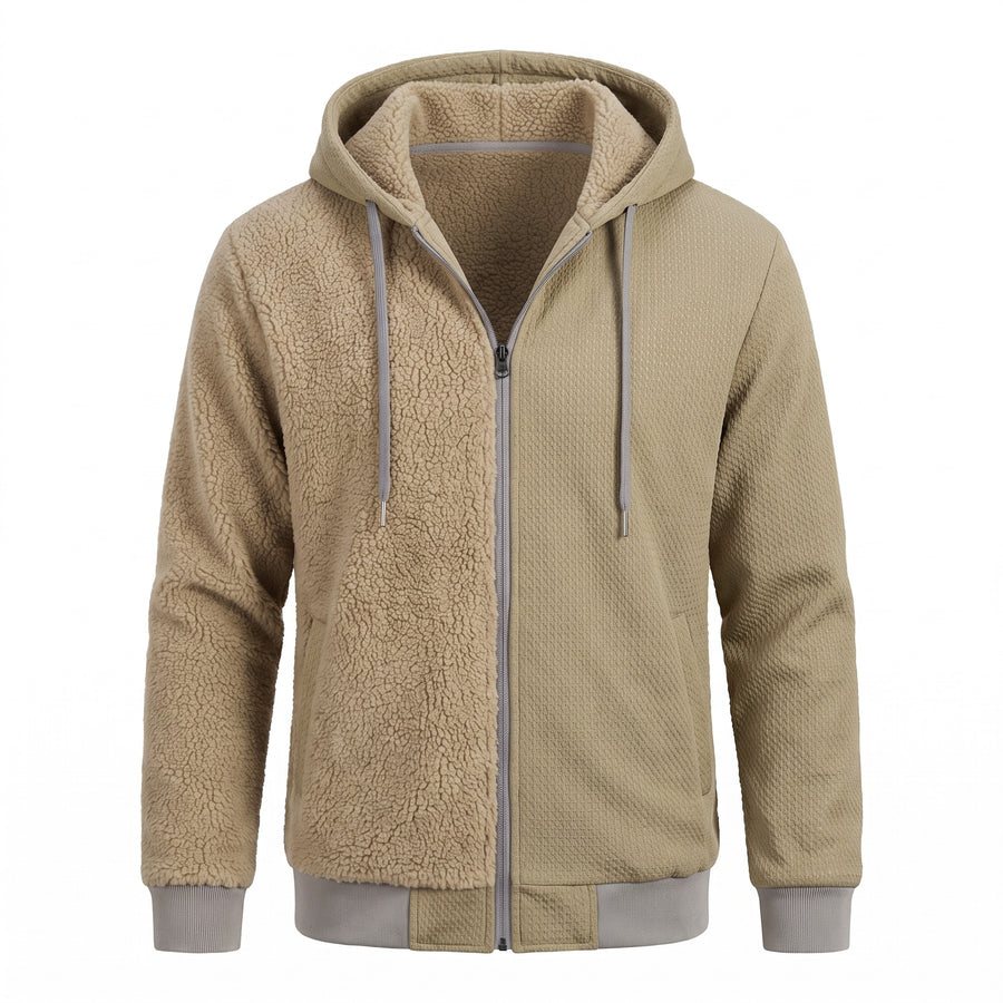 Men's Reversible Teddy Fleece Jacket Hooded Drawcord Two Sided, product photo 8