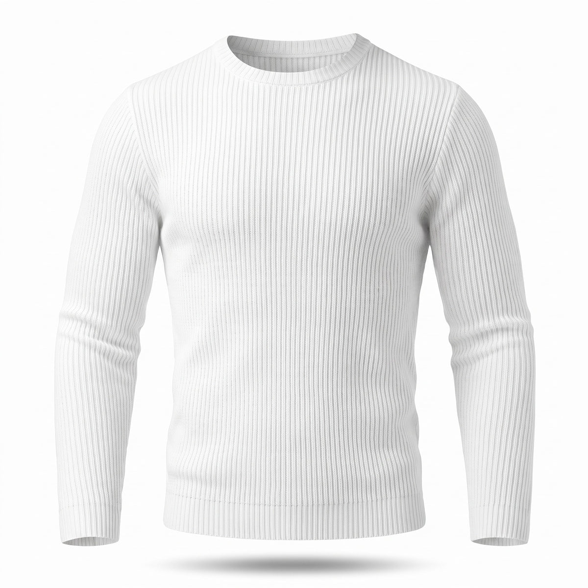 Men's Ribbed Knit Shirt Crew Neck Long Sleeve Stretch Casual Top, product photo 1