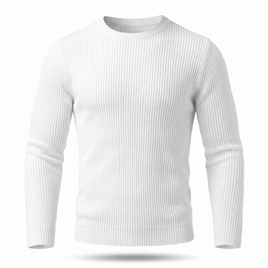 Men's Ribbed Knit Shirt Crew Neck Long Sleeve Stretch Casual Top, product photo 1