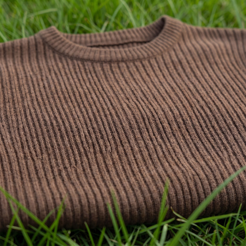 Men's Ribbed Knit Shirt Crew Neck Long Sleeve Stretch Casual Top, product photo 4