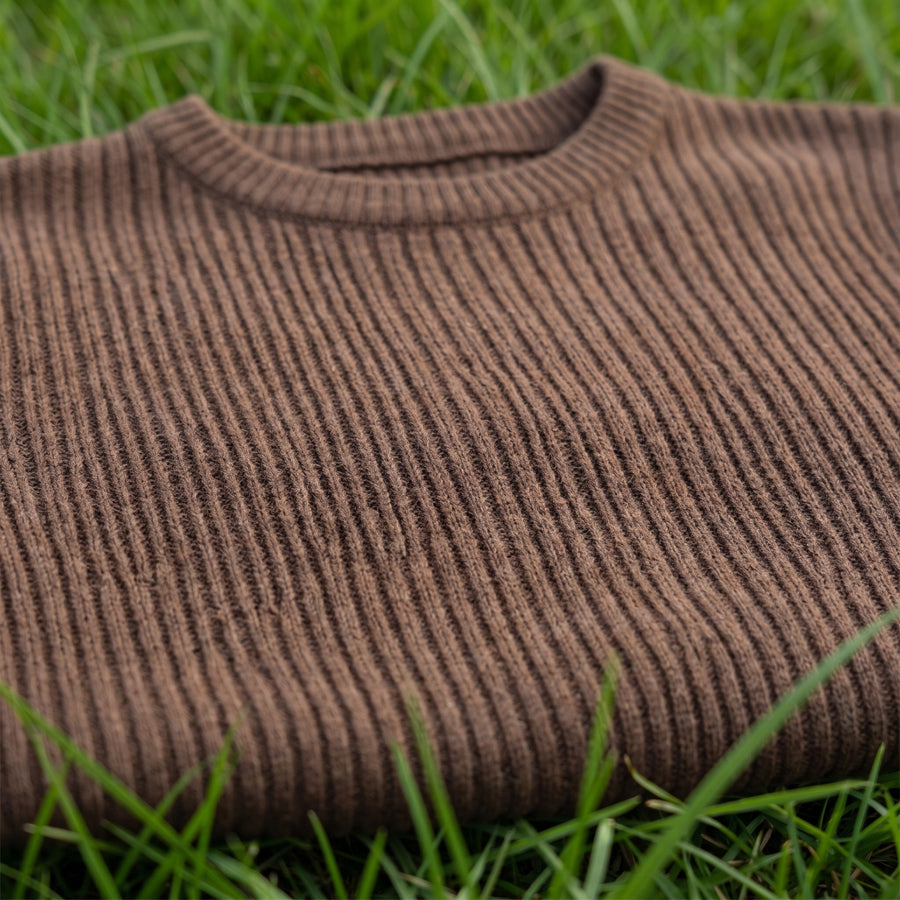 Men's Ribbed Knit Shirt Crew Neck Long Sleeve Stretch Casual Top, product photo 4