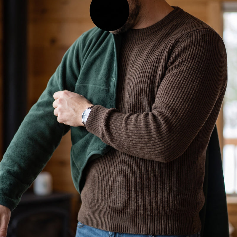 Men's Ribbed Knit Shirt Crew Neck Long Sleeve Stretch Casual Top, product photo 5