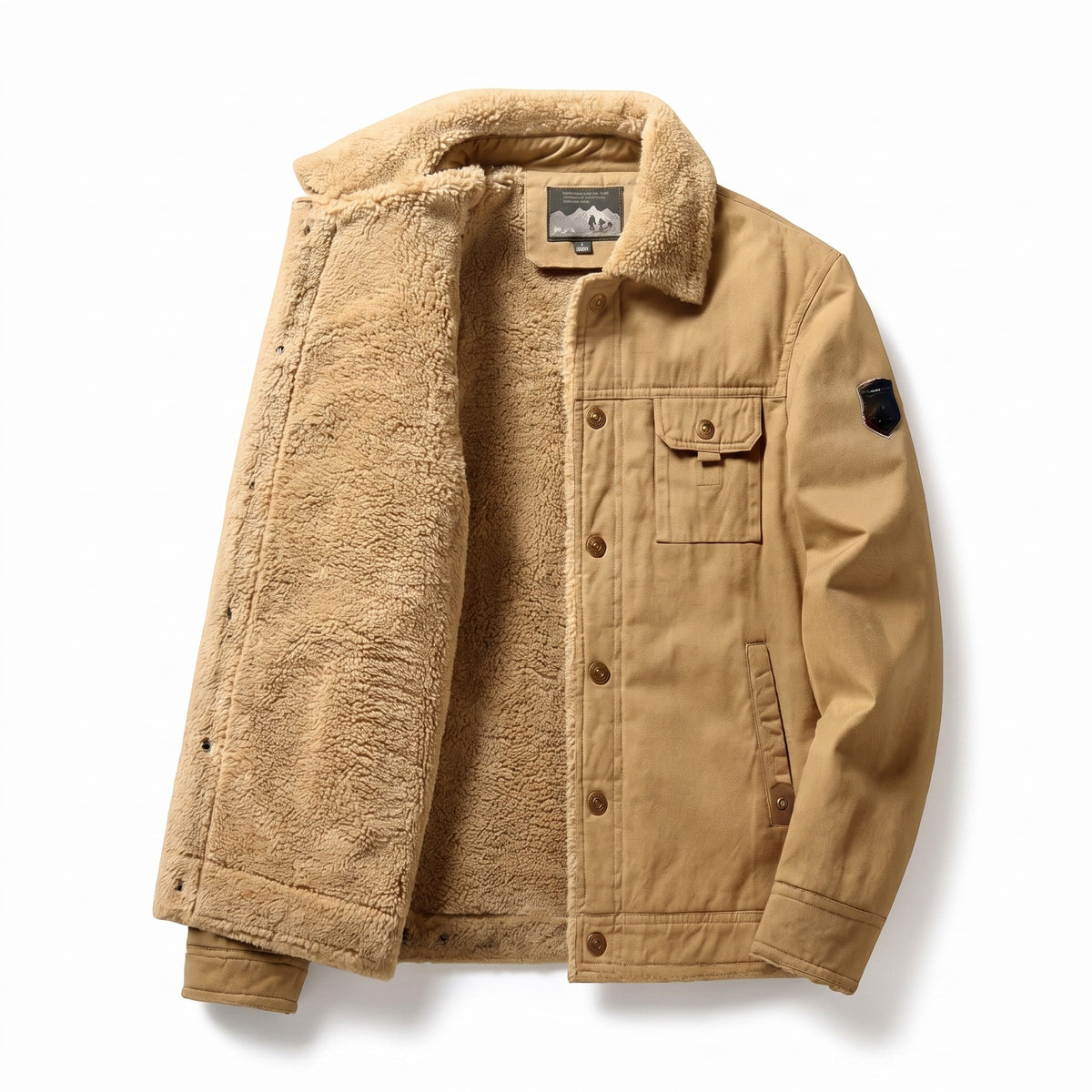 Men’s Sherpa Lined Trucker Jacket Cotton Wool Button Cuffs, product photo 1