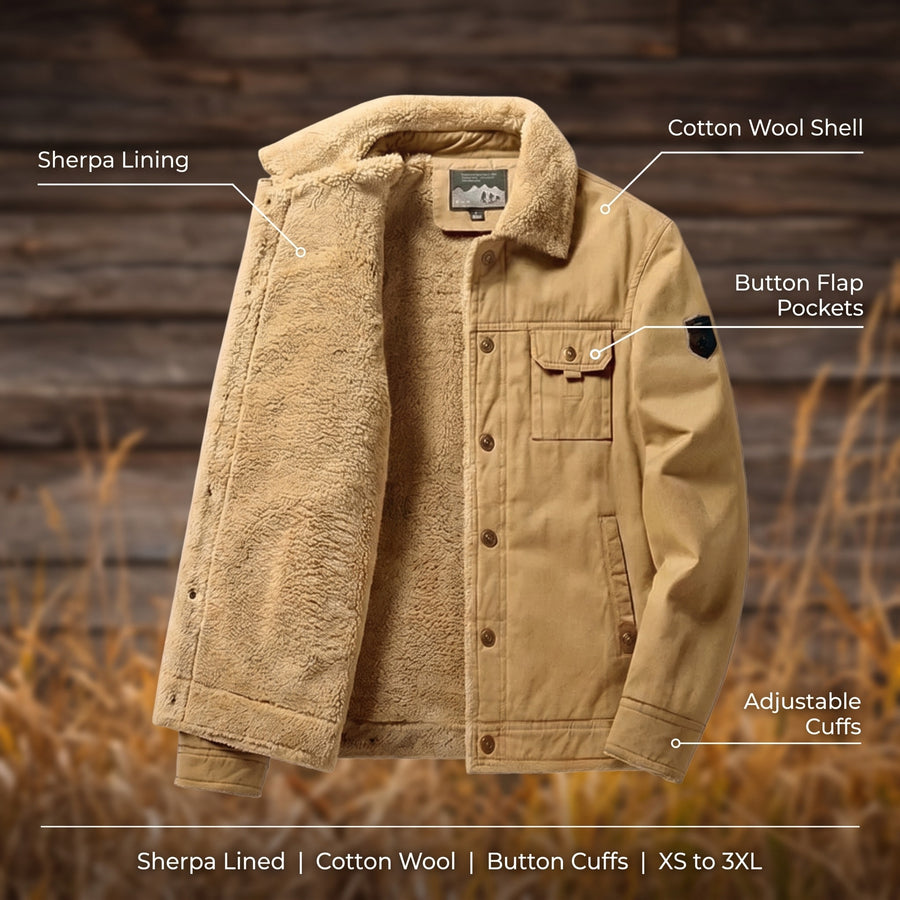 Men’s Sherpa Lined Trucker Jacket Cotton Wool Button Cuffs, product photo 2