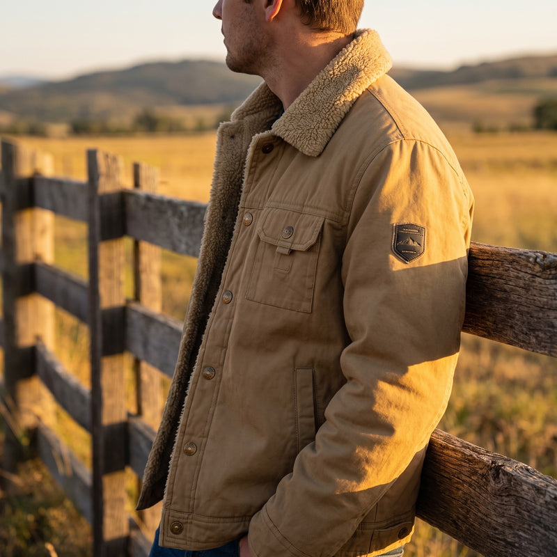 Men’s Sherpa Lined Trucker Jacket Cotton Wool Button Cuffs, product photo 5