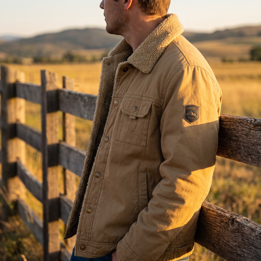 Men’s Sherpa Lined Trucker Jacket Cotton Wool Button Cuffs, product photo 5