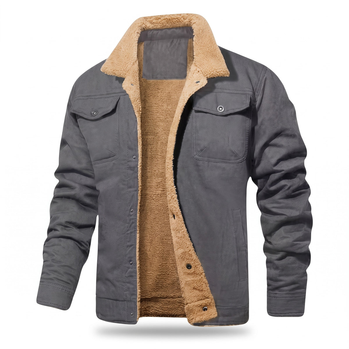 Men's Sherpa Lined Trucker Jacket Fleece Collar Button Work Coat, product photo 1