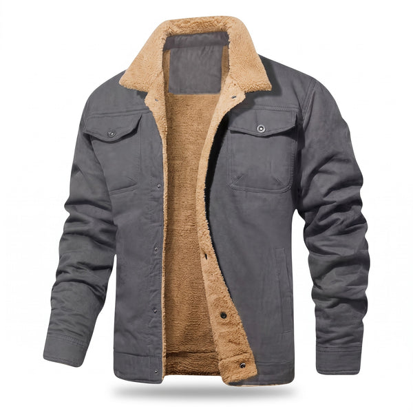 Men's Sherpa Lined Trucker Jacket Fleece Collar Button Work Coat