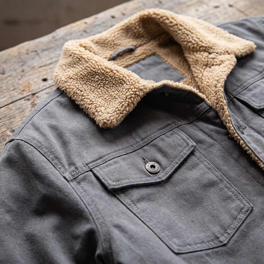 Men's Sherpa Lined Trucker Jacket Fleece Collar Button Work Coat, product photo 4