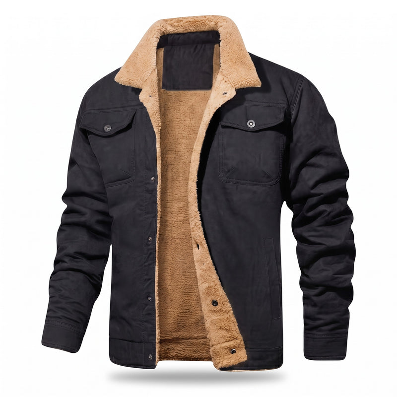 Men's Sherpa Lined Trucker Jacket Fleece Collar Button Work Coat, product photo 6