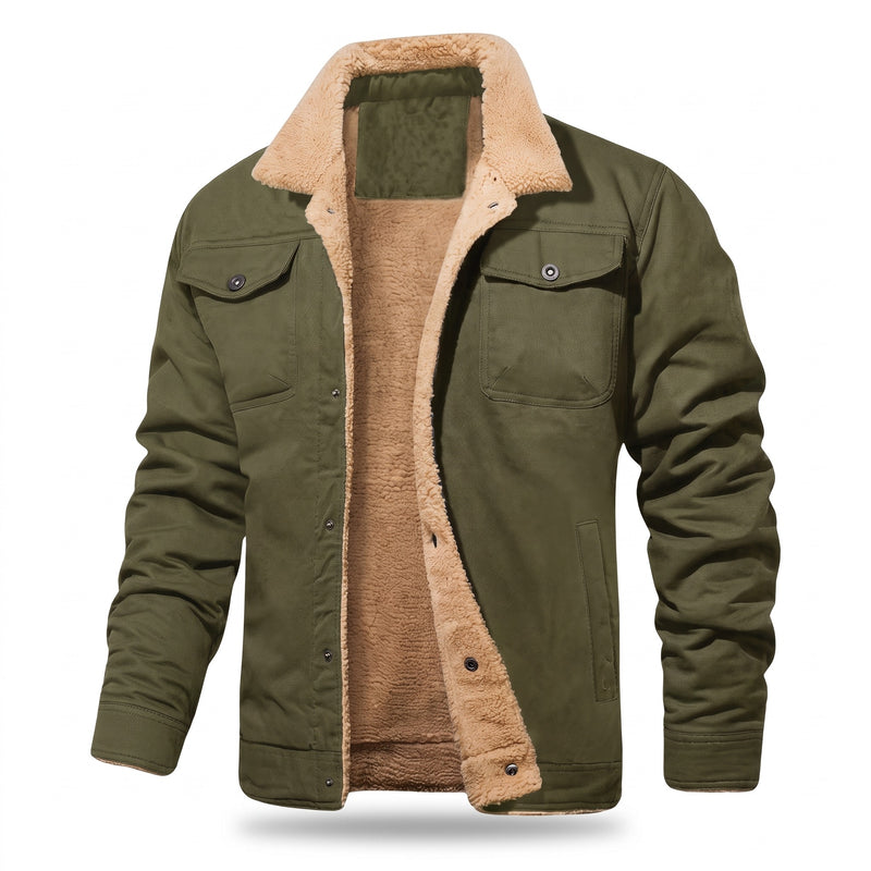 Men's Sherpa Lined Trucker Jacket Fleece Collar Button Work Coat, product photo 9