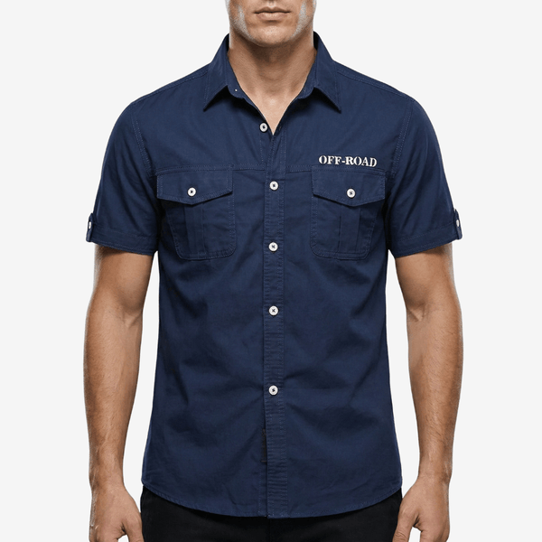 Men's Short Sleeve Cotton Hiking Shirt with Chest Pockets