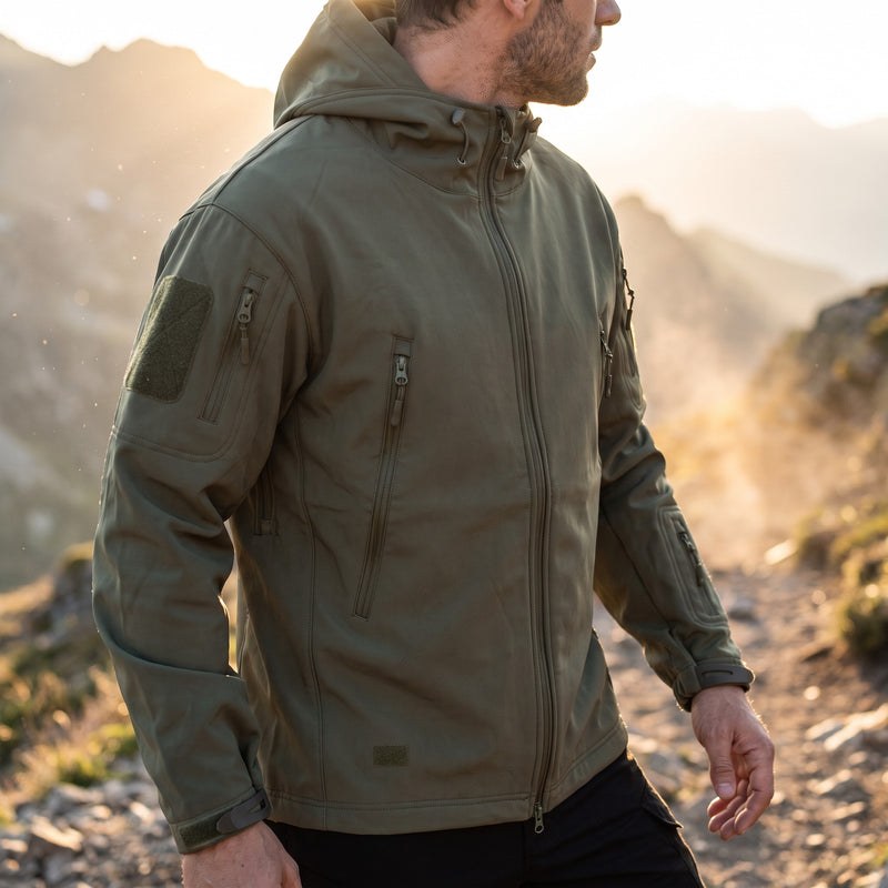 Men's Softshell Jacket Fleece Backed Hooded Zip Pockets Warm, product photo 3
