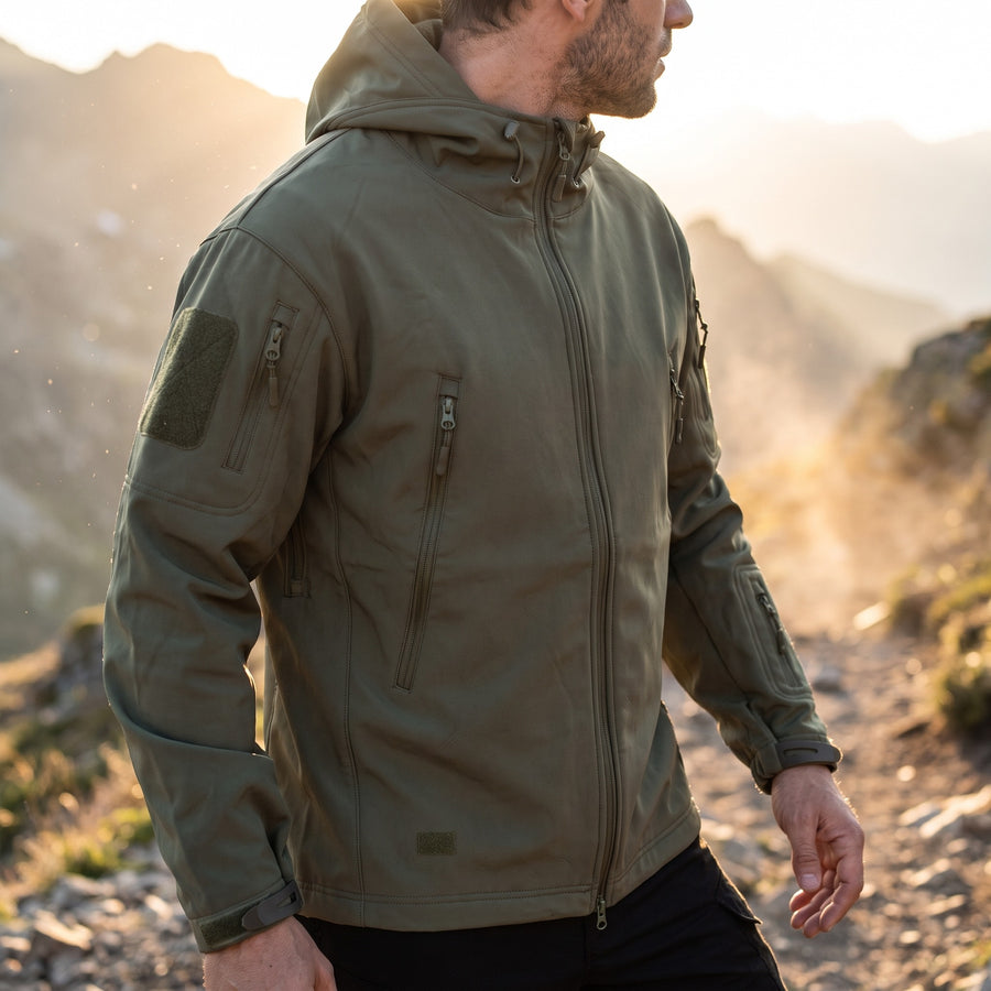 Men's Softshell Jacket Fleece Backed Hooded Zip Pockets Warm, product photo 3